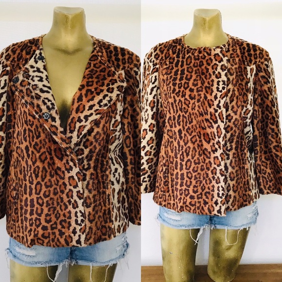 Philippe ADEC PARIS Rouge Ligne $545 LEOPARD Print Faux Fur SWING JACKET Size 8 - Picture 1 of 16
